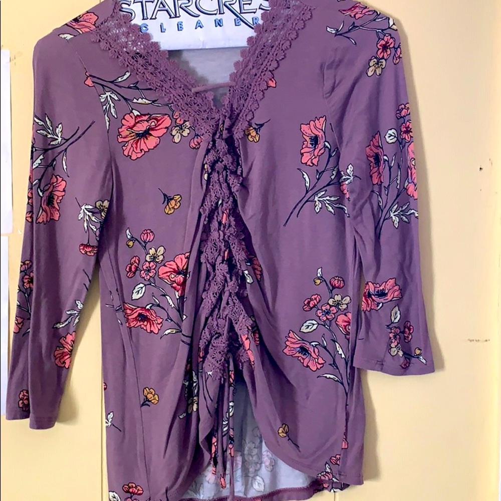 Pretty lace up tie front blouse